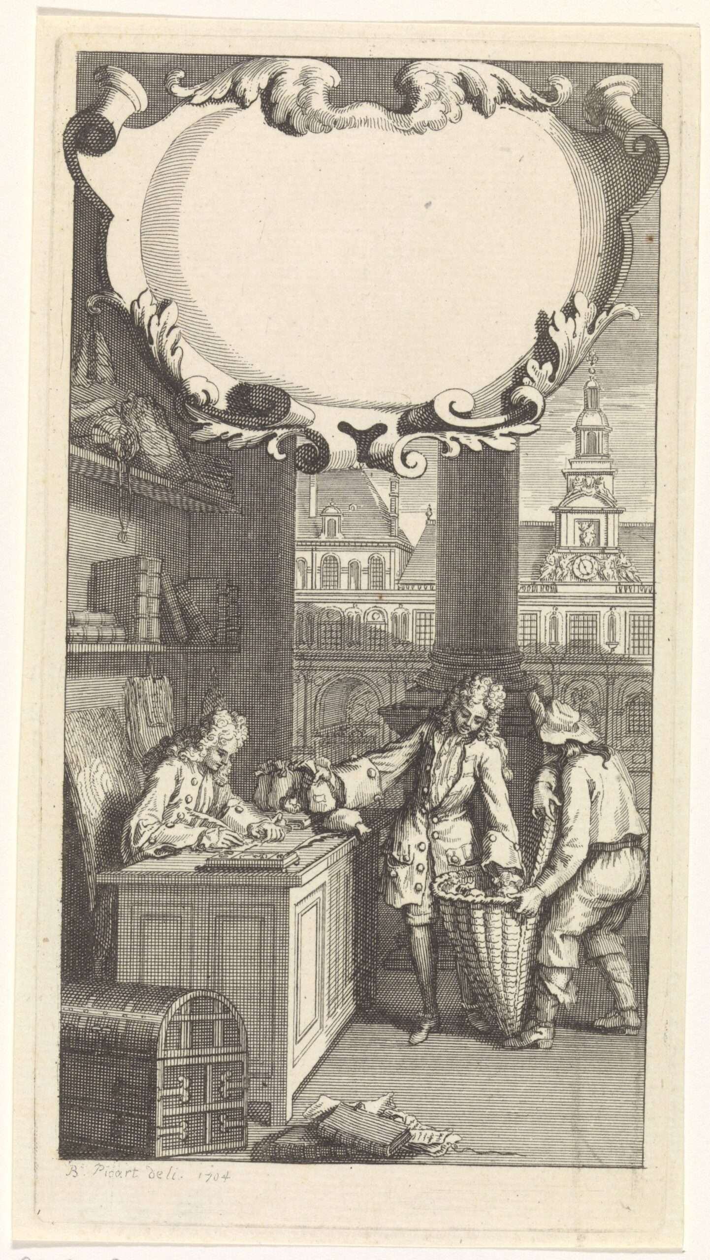 Het innen van belastingen (?)., anoniem, naar Bernard Picart, 1704